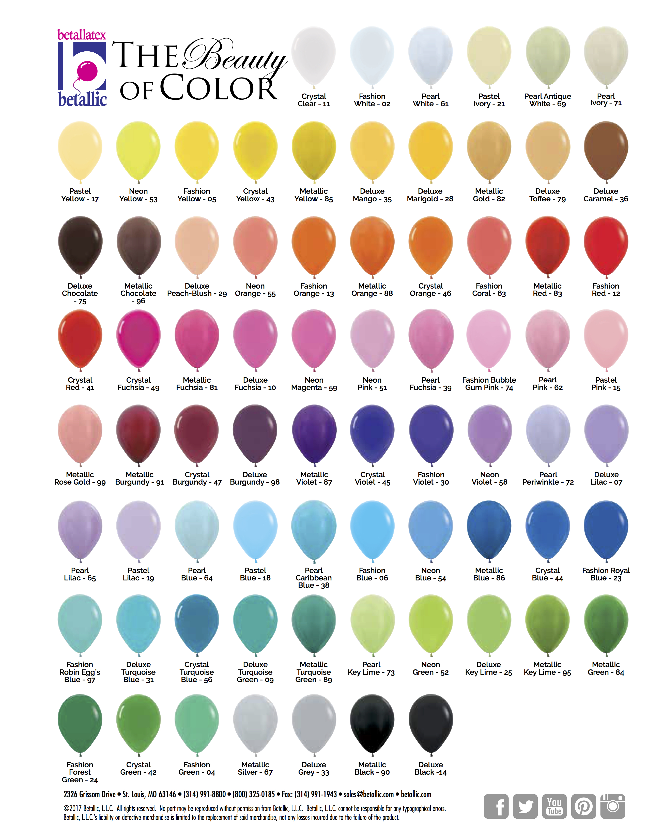 Color and Size Chart | Life O' The Party